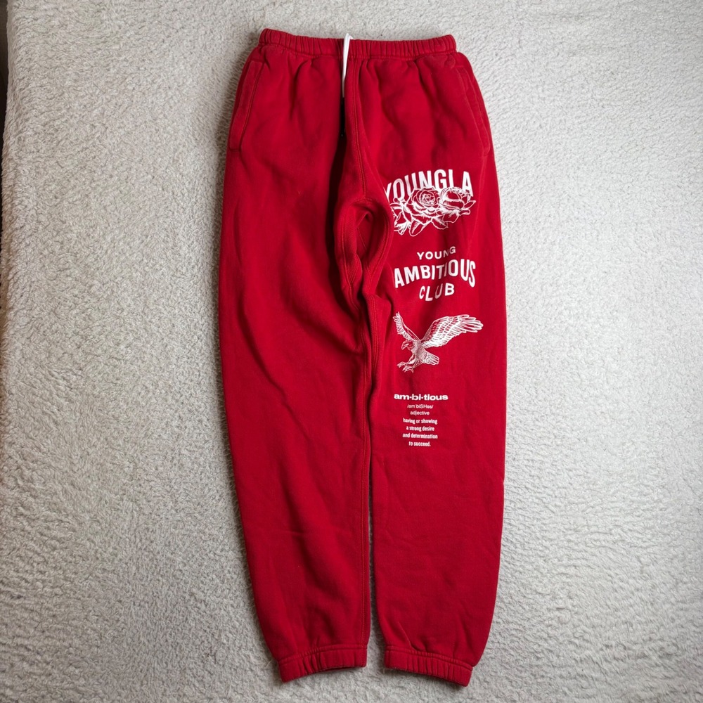 YoungLA Ambitious Club Red Graphic Sweatpants Joggers YLA2457 Mens Medium